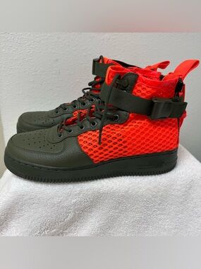 Nike SF Air Force 1 Mid QS in the "Cargo Khaki / Total Crimson" color Men’s 8.5